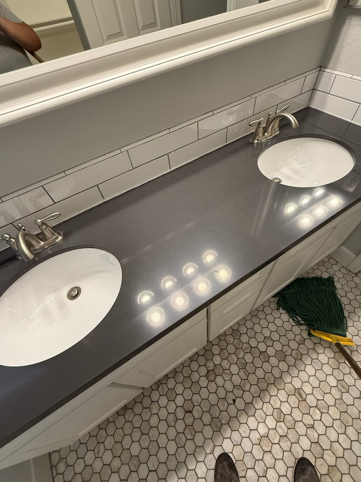 Double vanity counter polished and streak free after cleaning